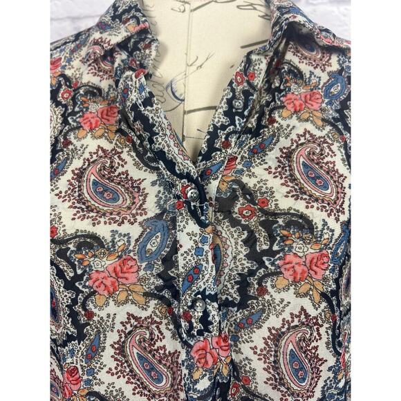 Amang NY Sheer Vibrant Paisley Print Boho Flowy Blouse - Picture 8 of 8